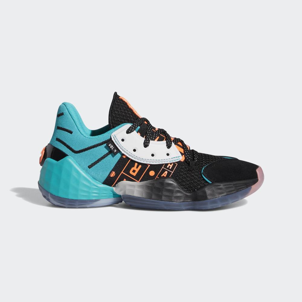 Adidas Boys' Harden Vol. 4 Geek Up Basketball Shoes Black/Coral/Light Turquoise Ireland FW4340